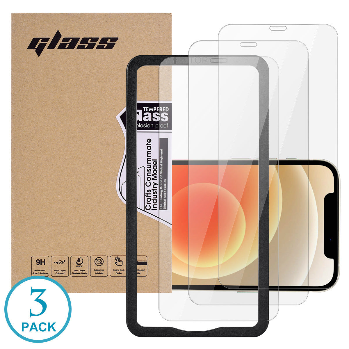Clear tempered glass screen protector installed on phone