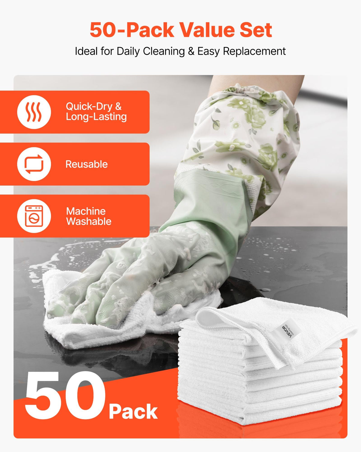 12x12 inch 50 pack white microfiber cleaning cloth for kitchen and car