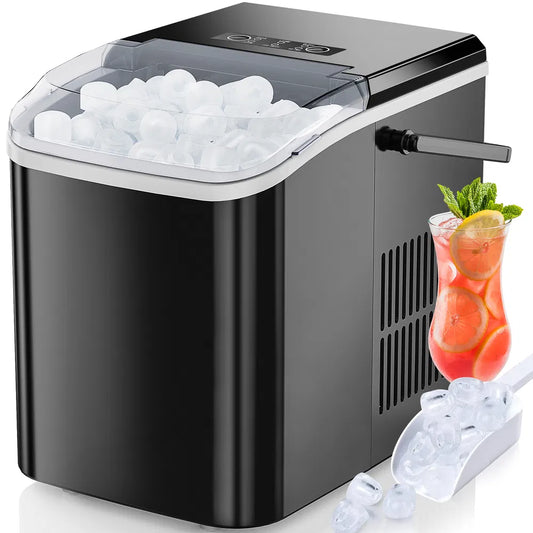 Black countertop ice maker with handle 26lbs portable ice machine