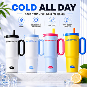 26oz insulated tumbler with handle and straw in various colors