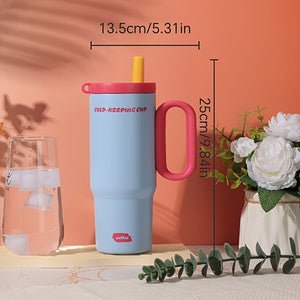 Travel mug 26oz insulated tumbler with handle and straw for iced coffee
