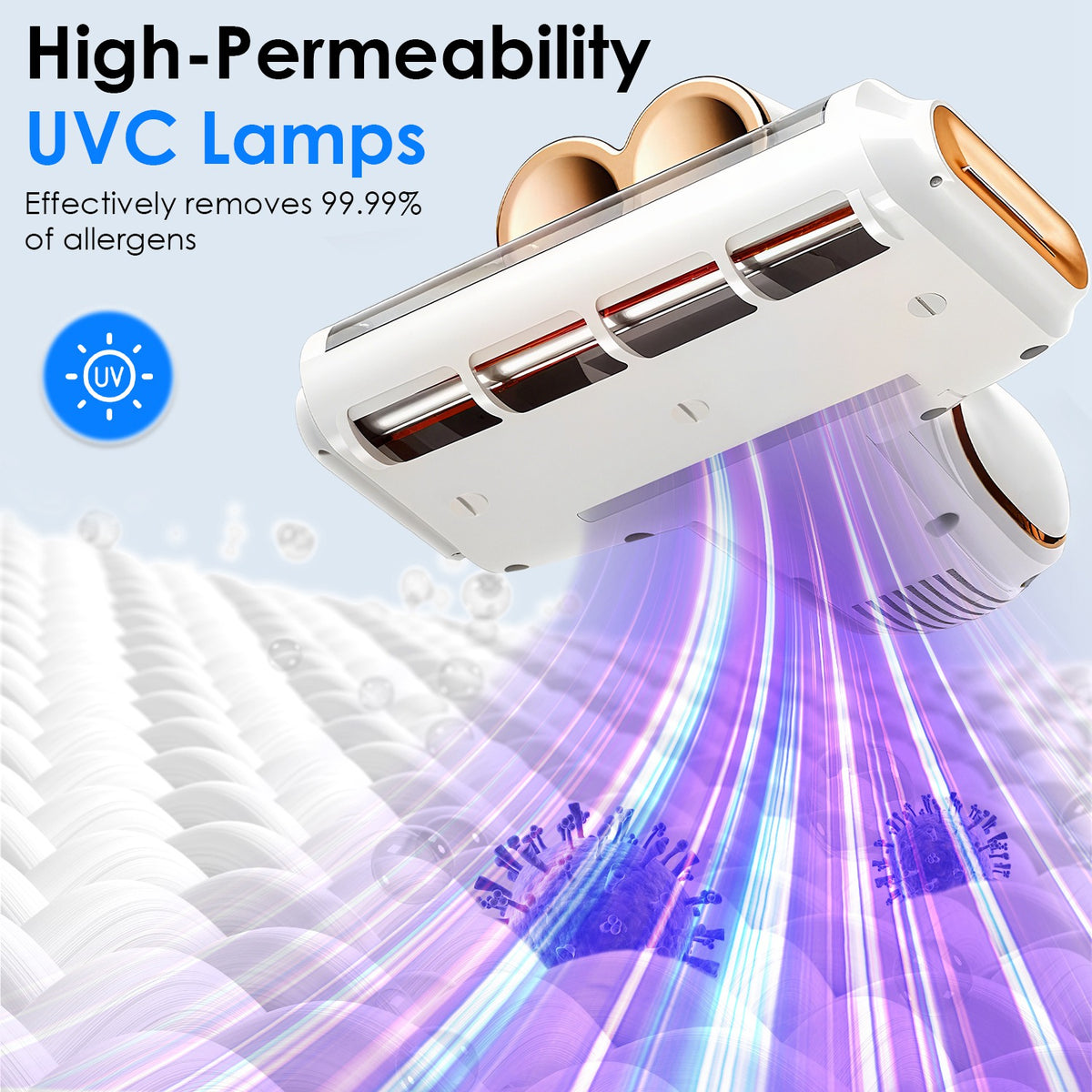 Cordless mattress vacuum cleaner with uvc light battery display