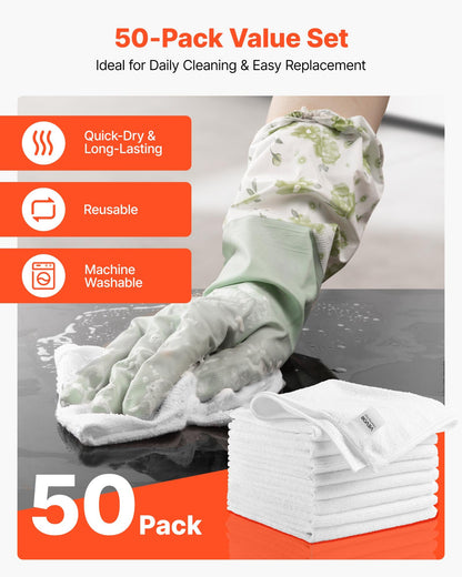 12x12 inch 50 pack white microfiber cleaning cloth for kitchen and car