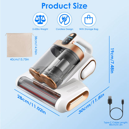 Dual dust cup mattress vacuum cleaner with uvc light for pillows and sofa