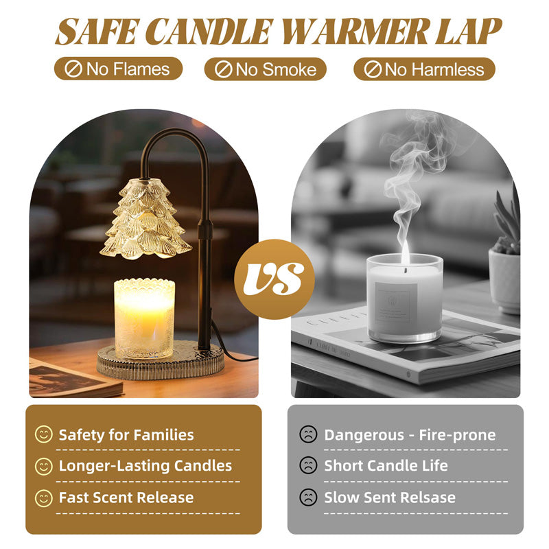 Tree shaped candle warmer lamp with timer and dimmer gold body